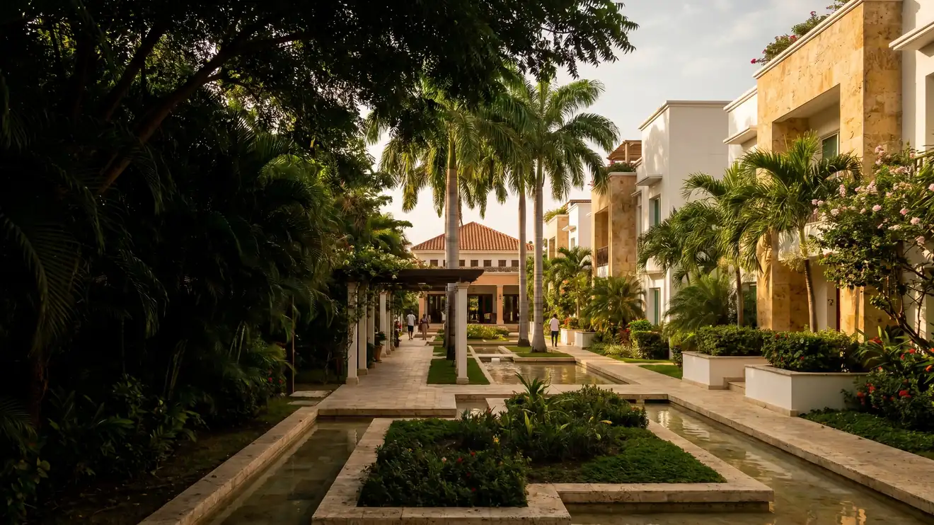 Visual conceptual de llegada a un proyecto residencial en Cartagena